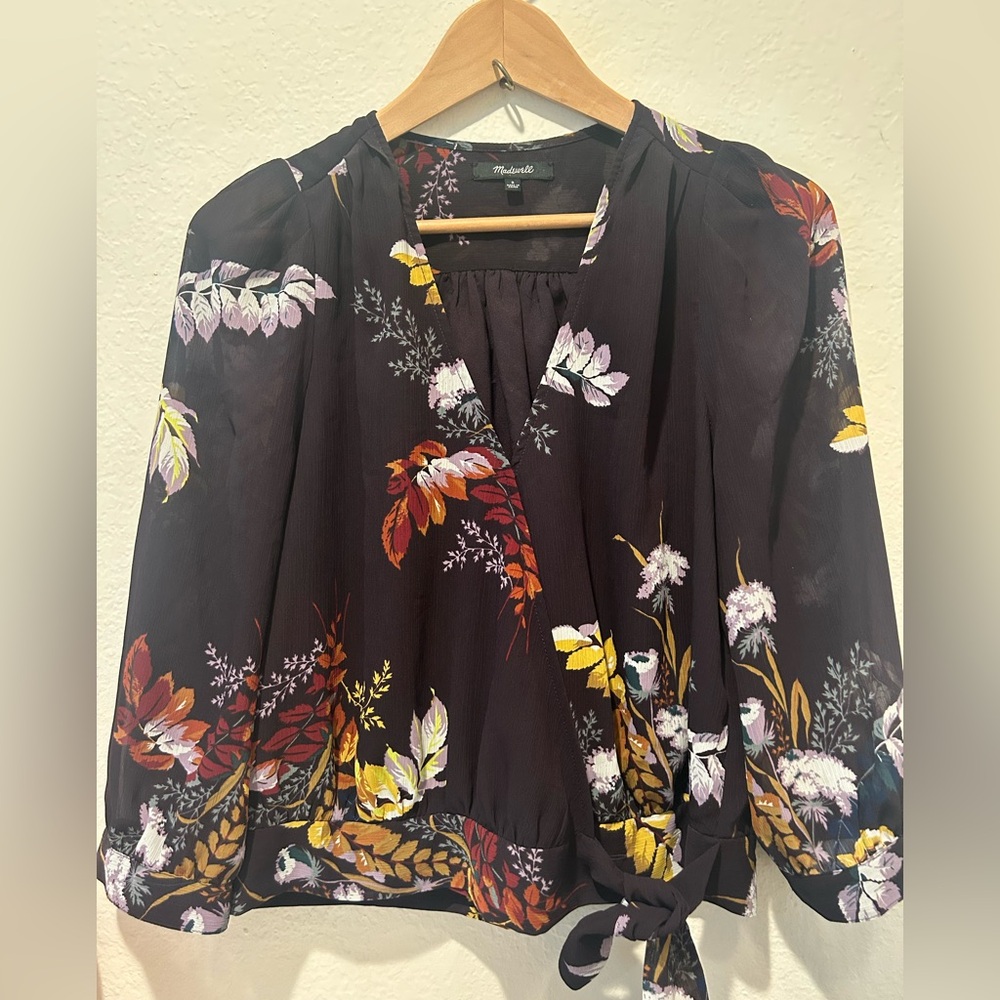 Madewell Floral Wrap Blouse - Black and Multicolor